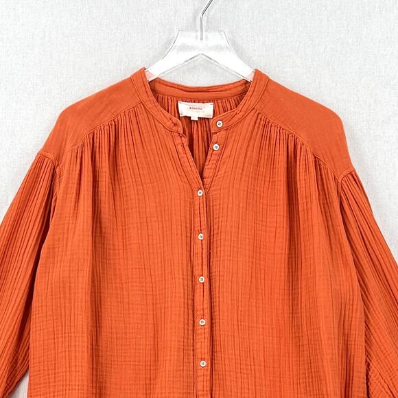 XIRENA Atlee Shirt Womens Small Deep Amber Orange Long Sleeve Button Up Gauze - Picture 6 of 16